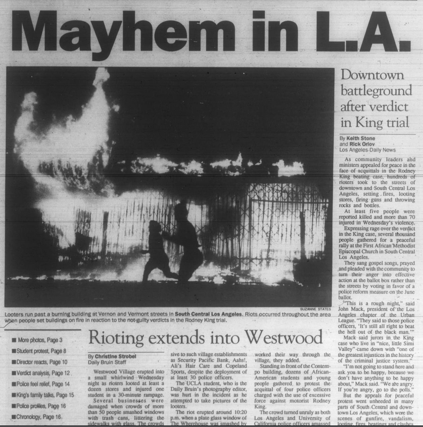 Daily Bruin Headline During L.A. Riots
